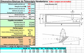 Planilha de cálculos para Telescópios e Oculares